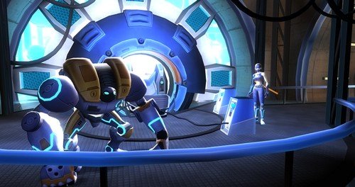 Spyborgs character Bouncer in a futuristic lab