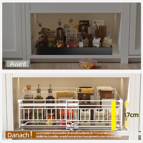 NETEL Lot de 2 tiroir coulissant cuisine extensible,organisateur placard cuisine,plateau coulissant pour placard,Fixation Autocollante ou par Vis,33-51L x 38P x 17H cm,Blanc – vue 7