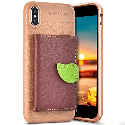 Robinsoni Case Compatible with iPhone XS Max Phone Case Wallet iPhone XS Max Leather PC Phone Cover Shockproof Kickstand Case Flip Note Book Style Phone Cover Heavy Duty Case Hard Case Leaf Brown