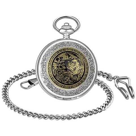 MICGIGI - Reloj de bolsillo mecánico con diseño de dragón chino Cover