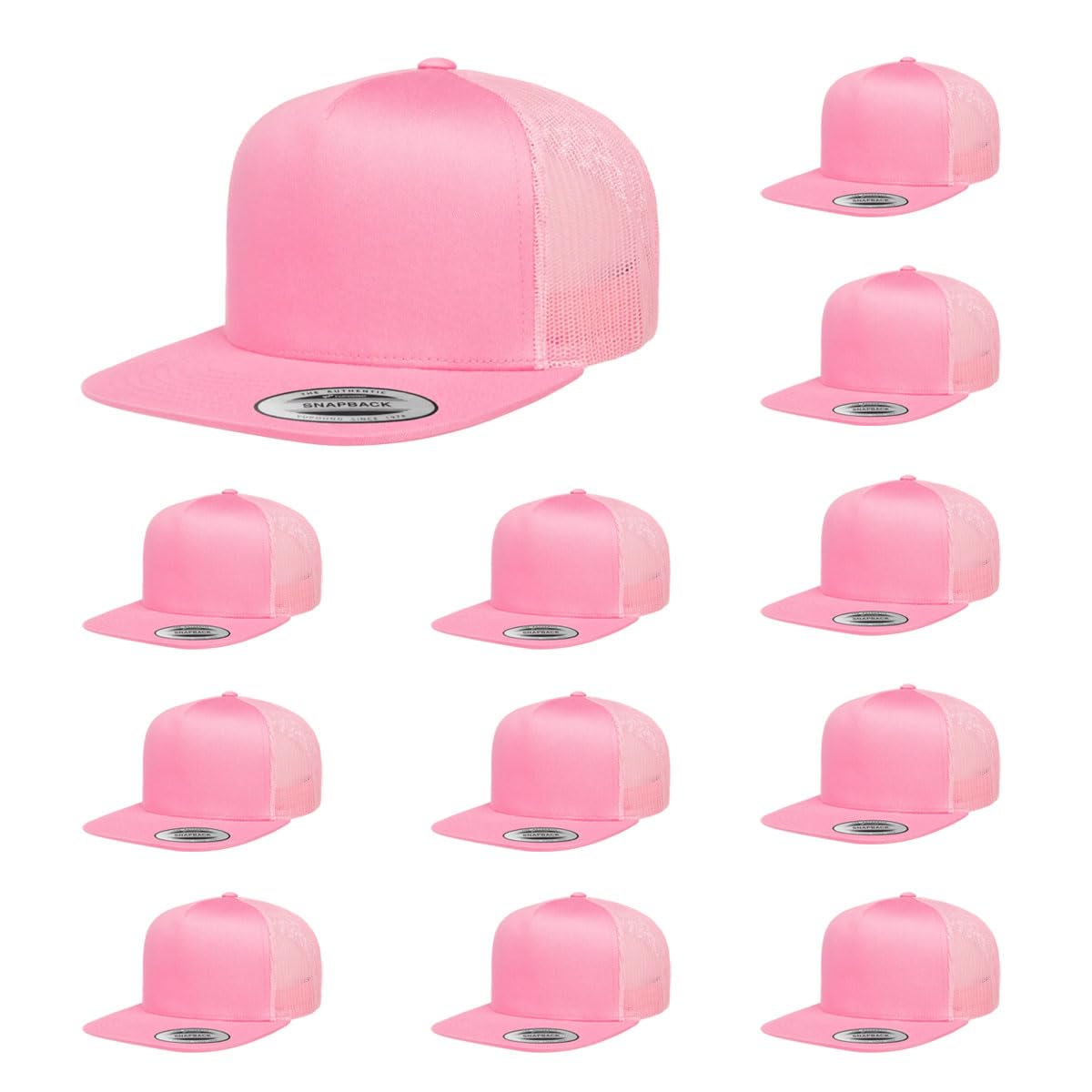 Yupoong 5-Panel YP Classic Trucker Cap | High Profile Flat Visor Snapback | OSFM | Bulk Packs Available