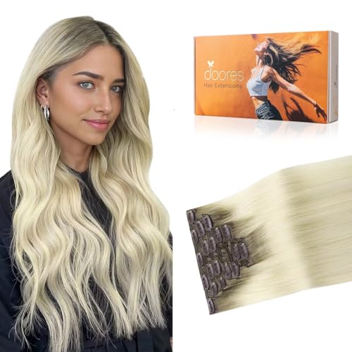 DOORES Clip in Hair Extensions Human Hair, Fast 5 Minutes Installation