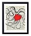 Octopus With Big Red Heart Vintage Upcycled Dictionary Art Print - 8x10 inches