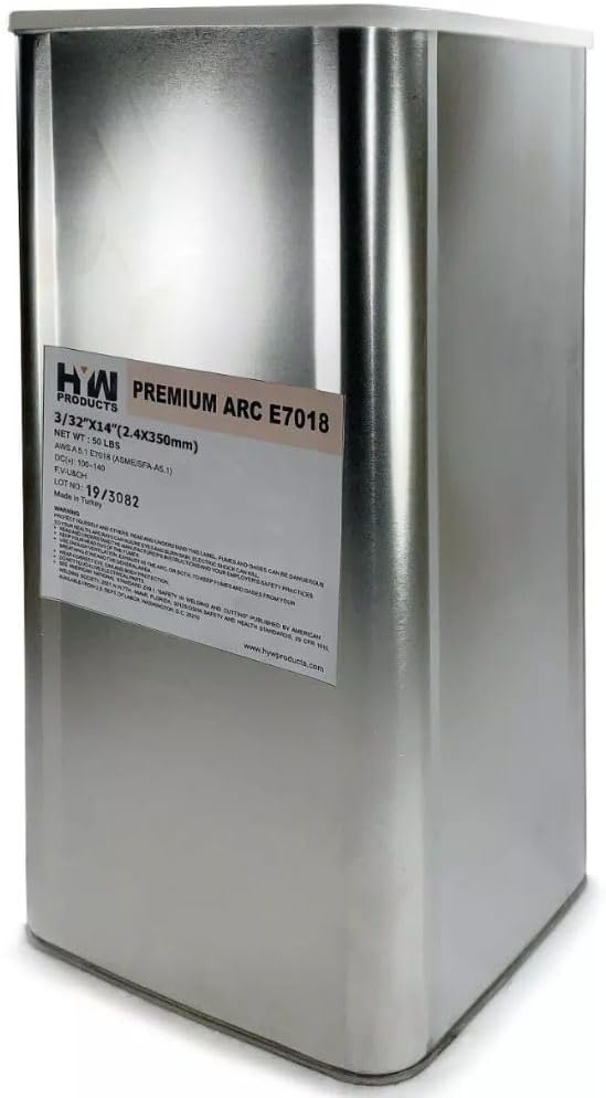 HYW Premium E7018 3/32" Stick Welding Rods 50 lb Steel Can - All-Position Electrodes for Hard-to-Weld Steels
