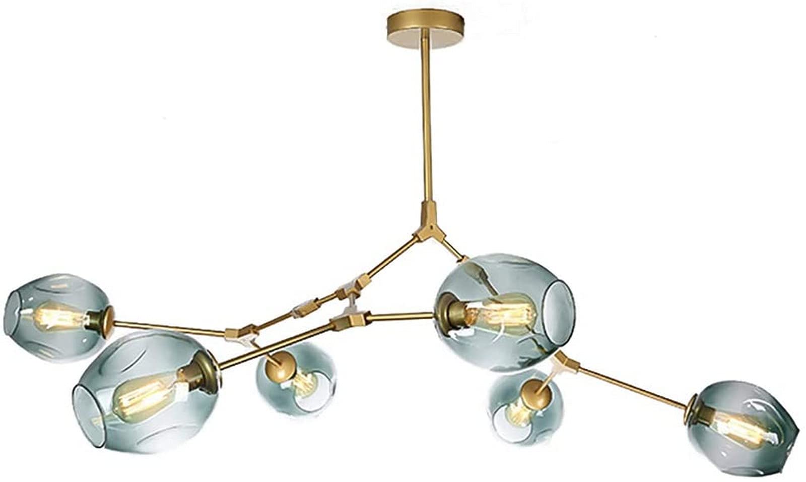 KXEcoLife Chandelier Ceiling Light Modern E27 Mid Century Handblown Glass Lamp For Dining Room Kitchen Branches During Lighting-Gradient blue 6 head Home Decor