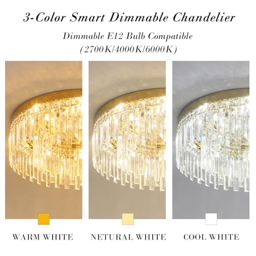Axamate 24in Gold Crystal Chandeliers Flush Mount Ceiling Light, 8 Lights Modern Crystal Ceiling Light, Large Round Chandelier Lighting Fixture for Dining Room Living Room Bedroom Kitchen by Axamate - Used condition - Image 7