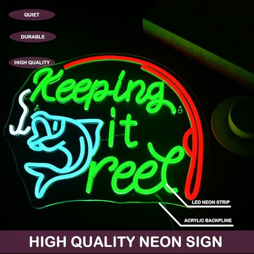 Image of Keeping It Reel Neon Sign Fishing Themed LED Wall Decor for Man Caves, Tackle Shops & Lake Houses, USB-Powered Adjustable Brightness, Angler-Themed Decoration