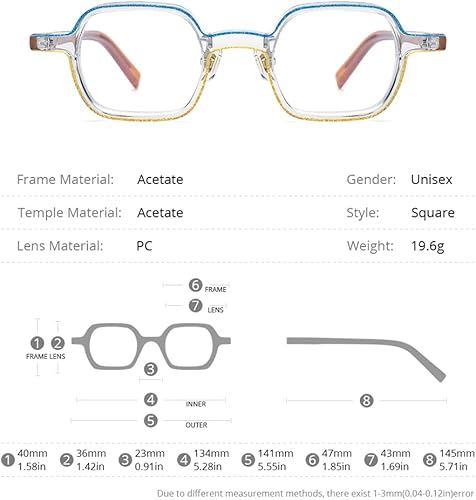 Miniatura 8 de HEPIDEM Gafas de acetato en polvo para hombre gafas cuadradas vintage para mujer gafas ópticas