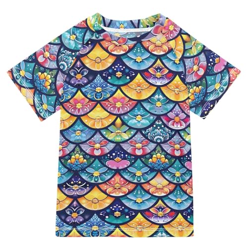 ALAZA Kids Rash Guard Toddler Swim Shirt Boy Girls Flower UPF 50+ Short Sleeve 4T