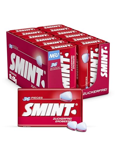 Smint 2 Layer Erdbeere Mints Bonbons 12 Pack Metall-Dose enthält je 35 Minzbonbons in fruchtigem Erdbeer-Geschmack vegan Großpackung 12 x 35 Stück