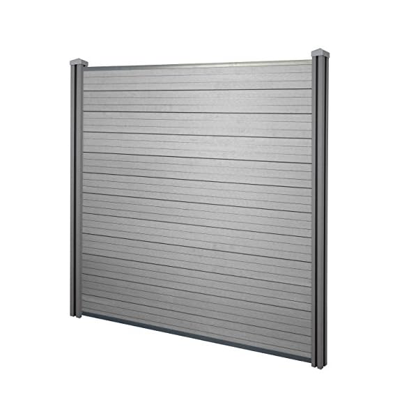 Mendler WPC-Sichtschutz Sarthe, Windschutz Zaun, WPC-Pfosten - Basiselement, 1,95m grau