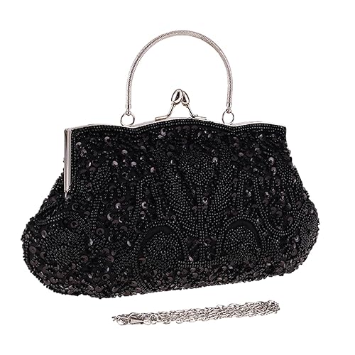 Bolsa com miçangas | Bolsa feminina com corrente e bolsa mão | Bolsa embreagem frisada grancapacidaluxuosa excelente para a bola da data do casamento