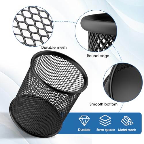 MaxGear 3 Pack Black Mesh Pencil Holder, Desk Organizer, Non-Slip Pad, Home Office, 3.7'' Tall