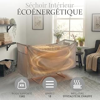 Hivra - Étendoir à Linge Chauffant, Sèche Serviette Électrique Pliable, Sechoir a Linge Electrique Basse Consommation | 18 Barres Aluminium | Écran LED & Minuterie | Housse Thermique & Panier Inclus