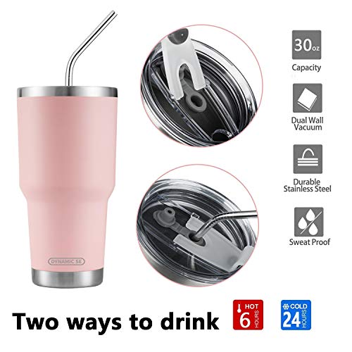 Image of 30oz Sakura Pink Tumbler Stainless Steel Double Wall Vacuum Insulated Mug with Straw and Lid, Cleaning Brush for Cold and Hot Beverages