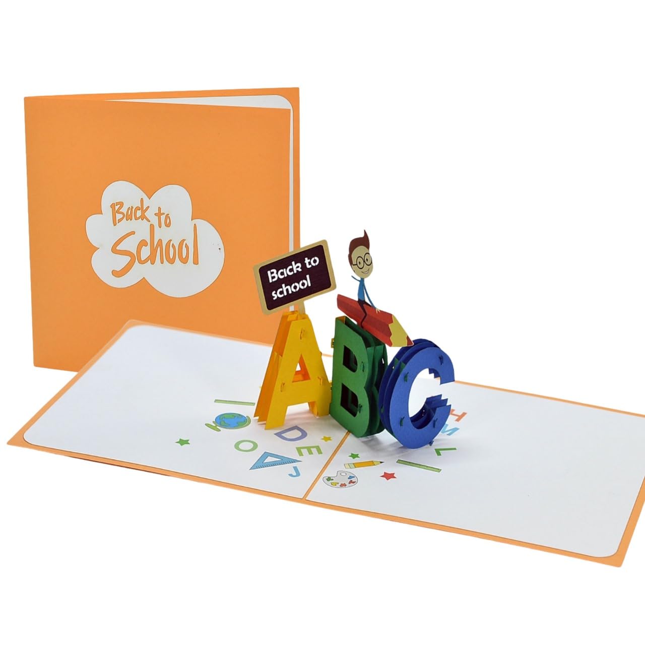 iGifts And Cards Tarjeta de felicitación desplegable 3D de bienvenida de regreso a clases, regalo de inicio de año escolar de 6 x 6 pulgadas con sobre, ideal para el primer día de escuela, alegría