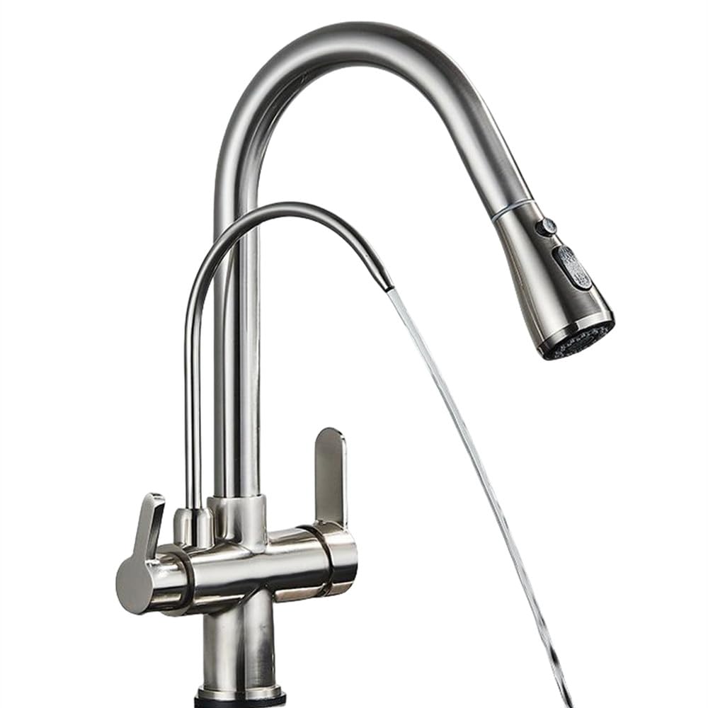 Robinet mitigeur de cuisine eau chaude froide et système filtré en laiton