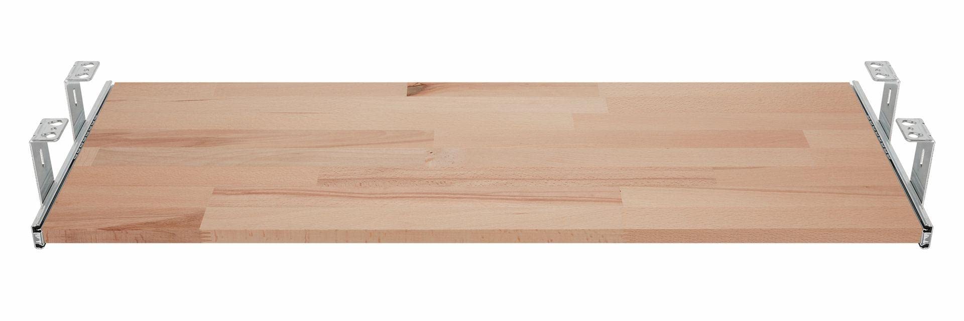 FIX&EASY Ladegeleiders voor toetsenbordlade met plank 800X300mm beuken massief, geleiderails verzinkt 300mm met vergrendelen, complete set toetsenbord lade met planklopers voor muis keyboard laptop
