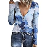Women Tops Women’s Long Sleeve Henley T Shirts Button Down Casual Blouse Scoop Neck Ribbed Knit Slim