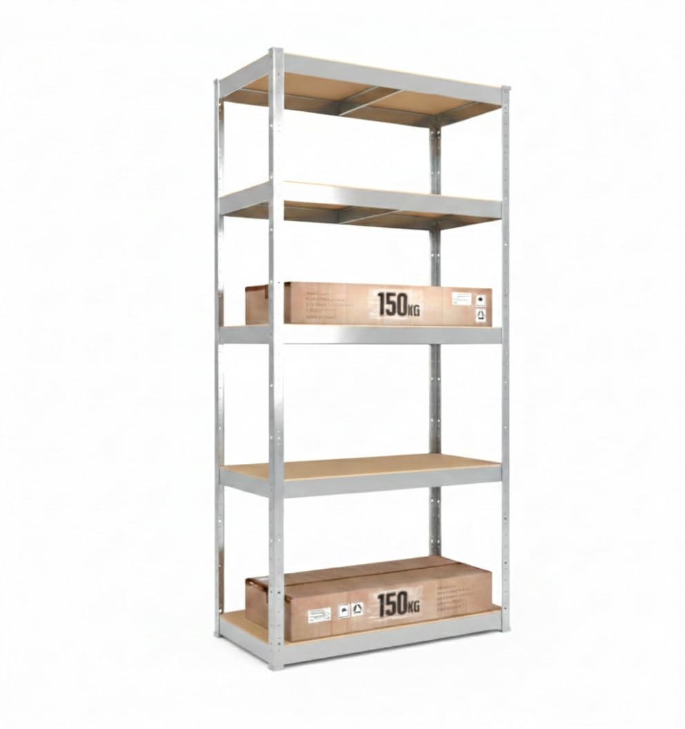 Schwerlastregal 750 kg Tragkraft, 200x100x50 cm, Steckregal mit 5 MDF-Böden, Metallregal, Garagenregal oder Lagerregal, Kellerregal, Lastenregal, Werkstattregal Verzinkt