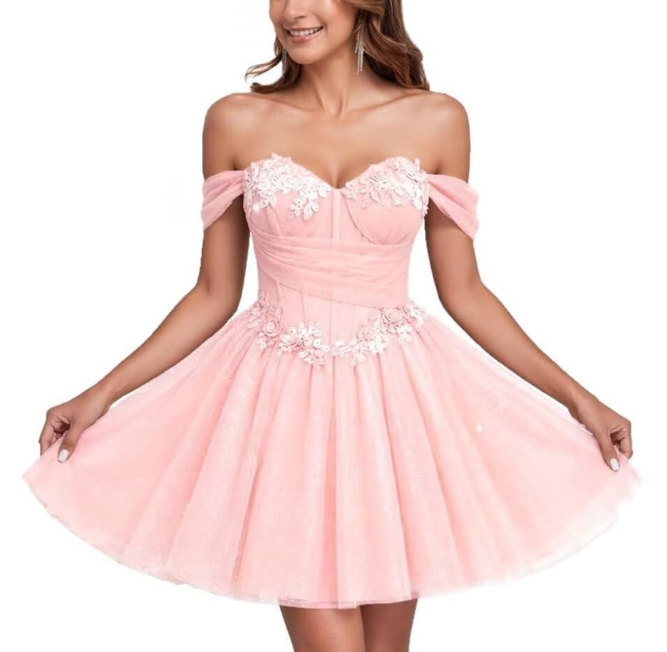 Robe de bal courte en tulle rose flatteuse pour taille 54