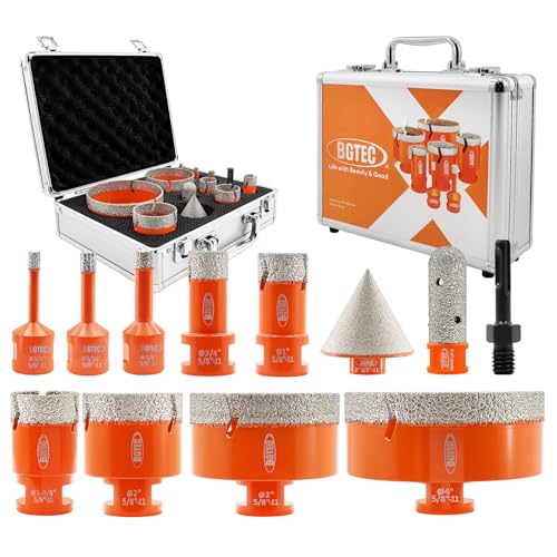 Image of BGTEC Tile Hole Saw Kit Diamond - 12PCS 5 /8-11 Thread Drill Bit 6 /8 /10 /19 /25 /35 /50 /75 /102mm+50mm Chamfer Bit+20mm Finger Bit+SDS Adapter for Pocelian Tile Ceramic Marble Granite Stoneware