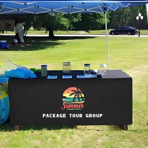 Customized Table Cloth with Logo 4FT 5FT 6 FT 8 FT Table for Business Tradeshow Events Birthday Wedding Anniversary Tradeshow Custom Table Cloth Personalized TableCloth with Logo (8 FT Open Back)