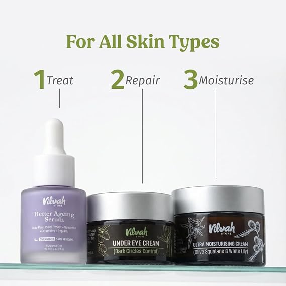 Vilvah Store Under Eye Cream | For Dark Circles, Eye Puffiness, Fine Lines & Wrinkles | Minimizes Darkened, Stressed Appearance, Wrinkles, Puffiness Around the Eye | With Natural Ingredients, 20ml