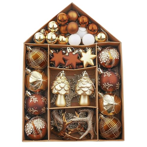 Valery Madelyn Christmas Baubles,70pcs 3-9cm Shatterproof Christmas Baubles Pack with Tree Topper, Woodland Copper and Gold Christmas Ball Ornaments for Tree Decoration,House Shape Packing Valery Madelyn Christmas Baubles,70pcs 3-9cm Shatterproof Christmas Baubles Pack with Tree Topper, Woodland Copper and Gold Christmas Ball Ornaments for Tree Decoration,House Shape Packing