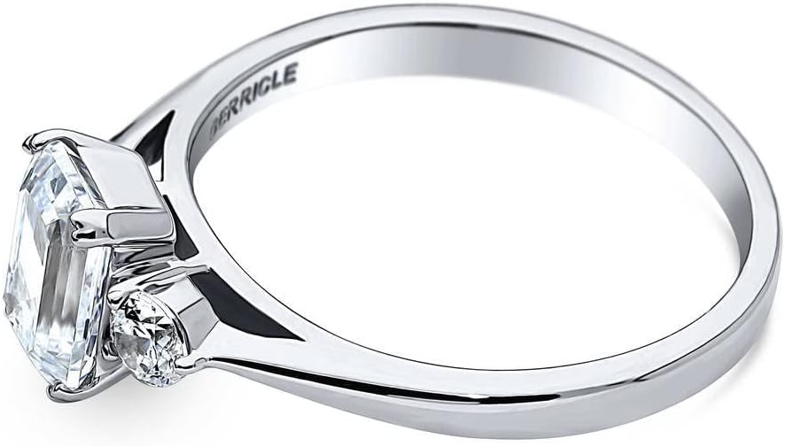 BERRICLE Sterling Silver 3-Stone Engagement Promise Rings for Her, 1 Carat Emerald Cut Cubic Zirconia CZ Ring - Image 3