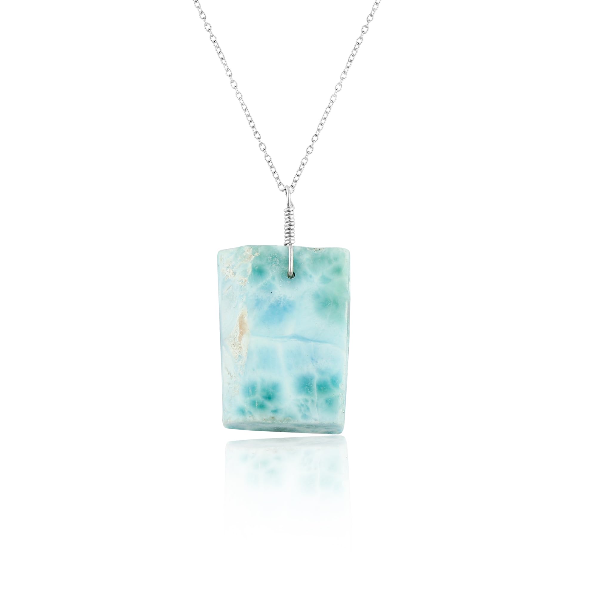 GemkoraGEMKORA Natural Raw Larimar Crystals Pendant Necklace, Healing Gemstone, 925 Sterling Silver Jewelry 18 inch, A+