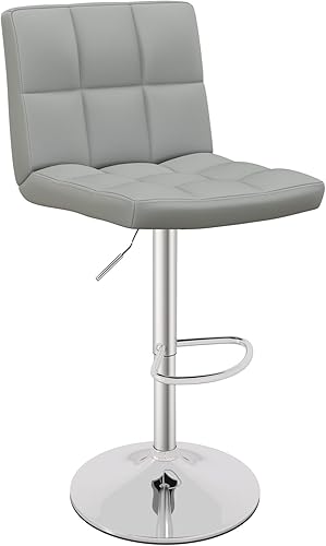 COSTWAY Taburete de bar, moderno taburete giratorio de piel sintética de altura ajustable con respaldo, silla cuadrada de altura de mostrador sin