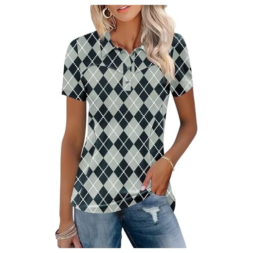TFSDOD 2025 Golf Polo Shirts for Women Lightweight Quick Dry Wrinkle Free Moisture Wicking Golf Outfits Plaid Black Argyle XXL