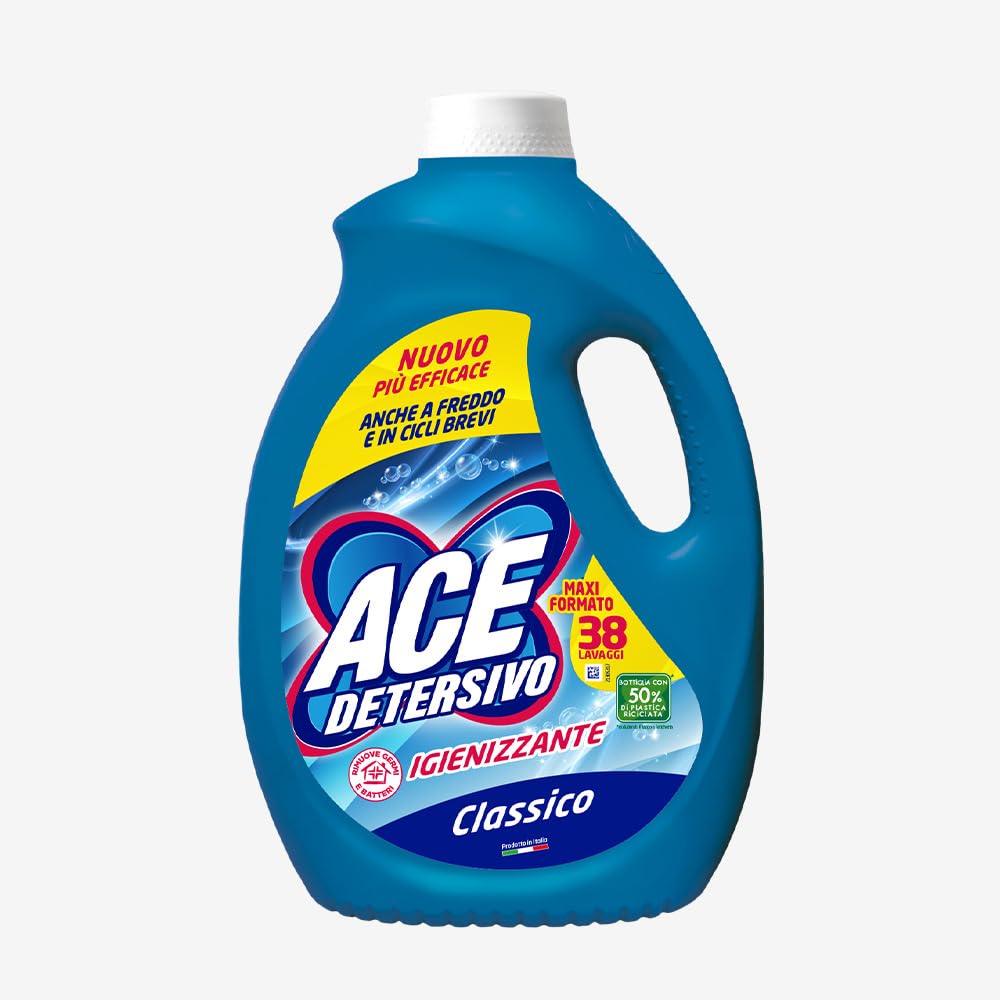 ACE Detersivo Igienizzante Classico – Detersivo Liquido Lavatrice, Rimuove Macchie e Sporco, Igienizza Tessuti, Bucato Pulito e Fresco anche a Freddo, Formula Efficace e Profumo Duraturo, 152 lavaggi