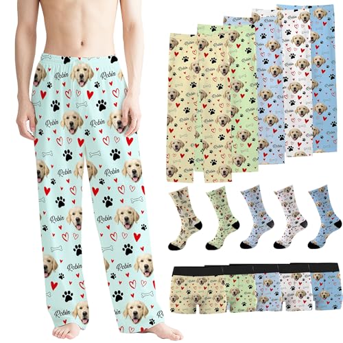 Custom Pajama Pants Personalized Photo Christmas Pajamas Pants for Men Customized Pet Face Pj Bottoms Sleep Trousers