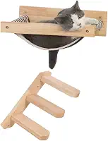 Cama rede suspensa para gatos com escada de madeira natural