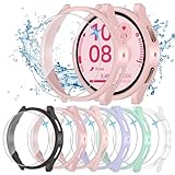 HAANILKYI [6+6Pack for Samsung Galaxy Watch 5 & 4 Screen Protector Case 44mm, Anti-Fog Tempered Glass and Waterproof Hard PC Protective Bumper Cover for Galaxy Watch5 Watch4 44mm