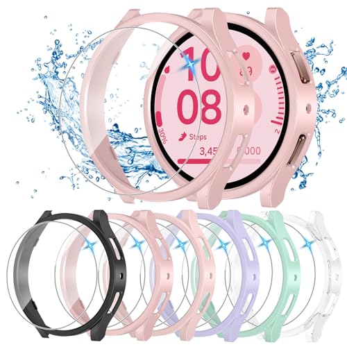 HAANILKYI [6+6Pack for Samsung Galaxy Watch 5 & 4 Screen Protector Case 44mm, Anti-Fog Tempered Glass and Waterproof Hard PC Protective Bumper Cover for Galaxy Watch5 Watch4 44mm