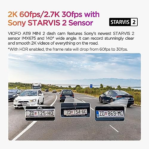 Image of VIOFO Mini Dash Cam Front A119 Mini 2, STARVIS 2 Sensor, 2K 60fps /HDR 30fps Voice Control Car Dash Camera with 5GHz Wi-Fi GPS, Night Vision 2.0, 24H Parking Mode, Supercapacitor, Support 512GB Max