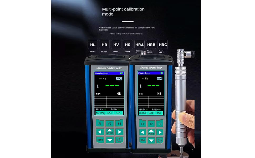 VTSYIQI Ultrasonic Portable Hardness Testers Digital Ultrasonic Hardness Durometer with 10kgf Probe Maximum Roughness Test Surface Ra<15um Accuracy ±2 ASTM-A1038 Standard