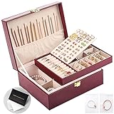 Sanikeon Jewelry Boxes for Women Girls PU Leather Jewelry Organizer Box 2 Layer Large Jewelry Storage Case Removable Tray for Necklace Earring Ring with Polishing Cloth and Jewelry Bags