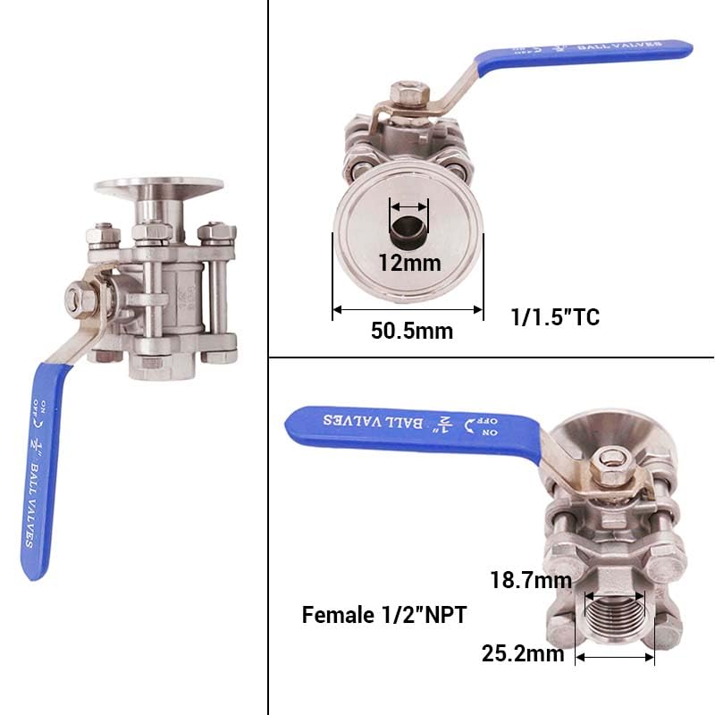 Válvula de bola de acero 1/2" BSP para eliminar fugas en tubos TC 4
