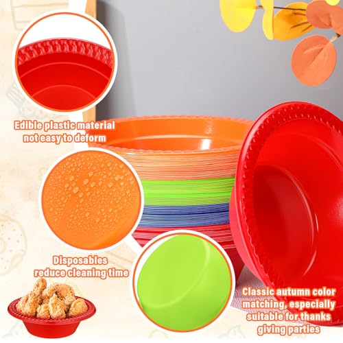 Image of Lallisa 100 Pcs 12 oz Colorful Disposable Plastic Serving Bowls | for Ice Cream, Snack, Salad, Soup; Fit for Autumn, Thanksgiving, Christmas, Picnic and Party Favor Supplies