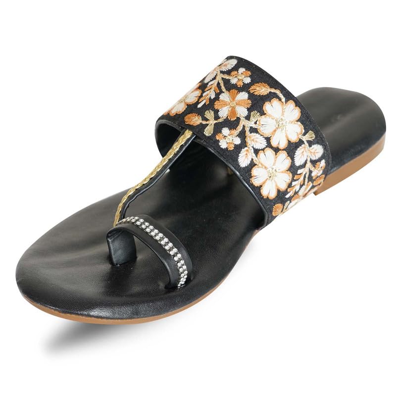 Image of DFR Flip Flops for Women Daily Use Comfortable Ethnic Embroidered Girls Slippers flipflops chappals