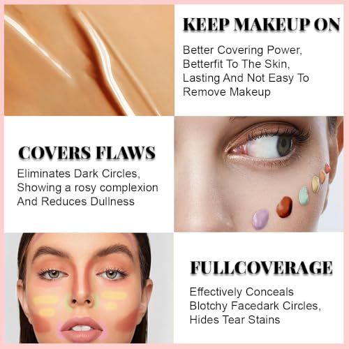 Image of Under Eye Concealer + Brush, 24H Full Coverage Brightening Concealer For Dark Circles, Fine Lines, Anti-Aging Color Correcting Cream - 0.4 fl oz (05#Nude+Brush)