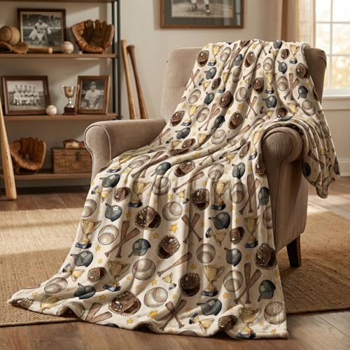 Horaldaily Baseball Flannel Blanket Throw Brown Baseball Sport Soft Fuzzy Plush Cozy Fleece Blankets for Couch Sofa Bed Lounging Ideal Gifts for Kids Teenagers Adults Self 50x60