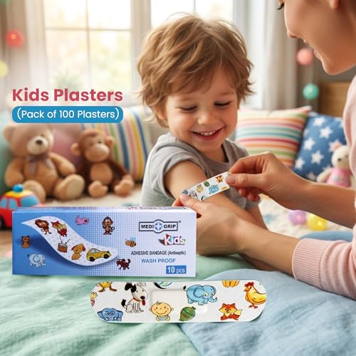 Image of Medigrip Kids Band Aid (Pack of 100 Plasters) Adhesive Band Aid (Set of 10)
