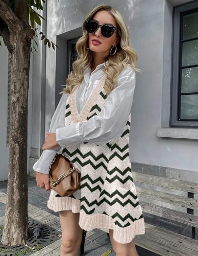 Image of HOTOUCH Women Sweater Vest Oversized V Neck Sleeveless Knit Pullover Ribbed Vest Dress with Pockets
