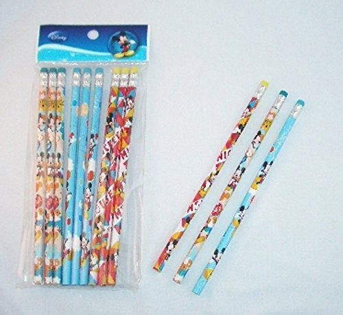 Disney 12 pcs Wooden Pencil Pixar Cartoon Character Authentic Licensed School Party Bag Fillers (Mickey Mouse)