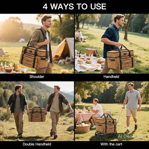 Image of Extra Large Wheeled Portable Cooler Bag 85 Cans Double Deck Heavy Duty Rolling Insulated Cooler with All-Terrain Wheels Leakproof Tactical Soft Sided Cooler for Beach Camping Picnic Travel